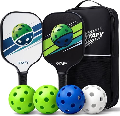 Pickleball Paddles Set of 2, Fiberglass Pickleball Set with Pickleball Rackets 2 Pack, 4 Indoor Outdoor Balls and Carry Bag, Pickle Ball Set for Beginners, Families, Men Women & Intermediate Players in Saudi Arabia