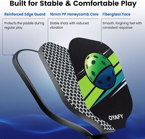 Pickleball Paddles Set of 2, Fiberglass Pickleball Set with Pickleball Rackets 2 Pack, 4 Indoor Outdoor Balls and Carry Bag, Pickle Ball Set for Beginners, Families, Men Women & Intermediate Players in Saudi Arabia