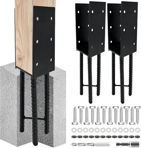 4pcs Wet Concrete Post Anchors,4x4 4x6 Mailbox Post Protector Brackets,Heavy Duty Sttel Solid Rebar Wood Fence Post Base with Screws in Kuwait