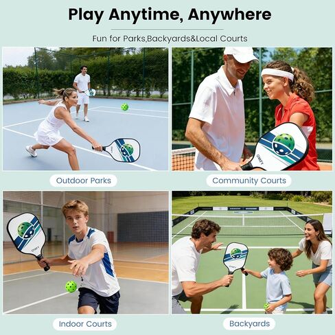 Pickleball Paddles Set of 2, Fiberglass Pickleball Set with Pickleball Rackets 2 Pack, 4 Indoor Outdoor Balls and Carry Bag, Pickle Ball Set for Beginners, Families, Men Women & Intermediate Players in Saudi Arabia