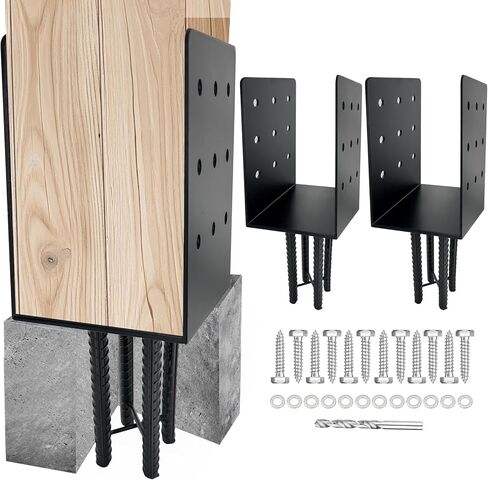 4pcs Wet Concrete Post Anchors,4x4 4x6 Mailbox Post Protector Brackets,Heavy Duty Sttel Solid Rebar Wood Fence Post Base with Screws in Kuwait