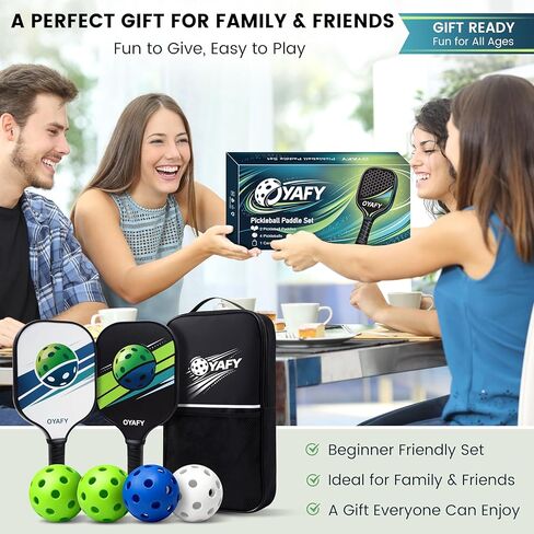 Pickleball Paddles Set of 2, Fiberglass Pickleball Set with Pickleball Rackets 2 Pack, 4 Indoor Outdoor Balls and Carry Bag, Pickle Ball Set for Beginners, Families, Men Women & Intermediate Players in Saudi Arabia