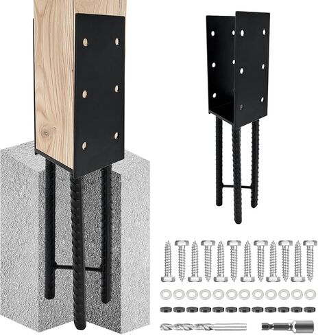 4pcs Wet Concrete Post Anchors,4x4 4x6 Mailbox Post Protector Brackets,Heavy Duty Sttel Solid Rebar Wood Fence Post Base with Screws in Kuwait