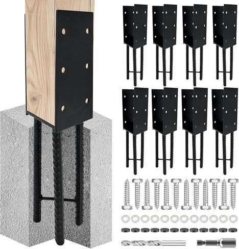 4pcs Wet Concrete Post Anchors,4x4 4x6 Mailbox Post Protector Brackets,Heavy Duty Sttel Solid Rebar Wood Fence Post Base with Screws in Kuwait