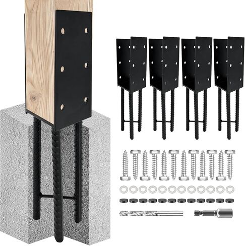 4pcs Wet Concrete Post Anchors,4x4 4x6 Mailbox Post Protector Brackets,Heavy Duty Sttel Solid Rebar Wood Fence Post Base with Screws in Kuwait