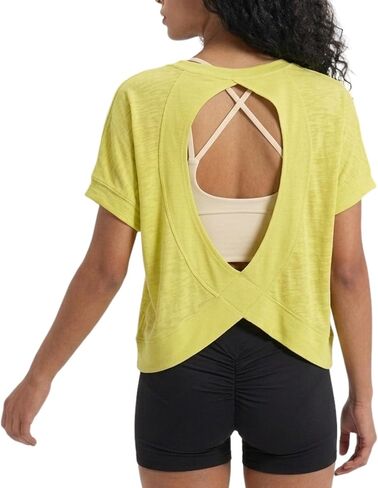 BRJR Women's Open Back Workout Shirt, Summer Short Sleeve Loose Fit Athletic Tops for Outdoor Yoga Gym Running Climbing in Saudi Arabia