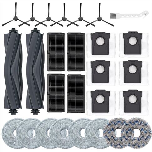27Pcs Replacement Parts for Dreame L10s Ultra Gen2/L10s Pro Ultra Heat/X30 Ultra/Mova E30 Ultra Vacuum Cleaner Accessories Kit,2 Main Brush,4 HEPA Filters,8 Mop Pads,6 Dust Bags,6 Side Brushes in Saudi Arabia