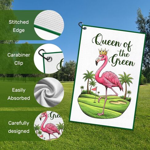 Queen of The Green Golf Towel with Clip, Funny Flamingo Golf Bag Accessories for Women, Golfing Accessories for Ladies, Mother's Day Retirement Gifts for Golfer, Golfing Gifts for Mom Grandma in Saudi Arabia