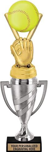 Crown Awards Softball Trophy, 13.15" Silver Cup Softball Trophies with Free Personalization Prime in Saudi Arabia