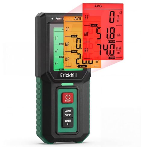 ERICKHILL 3 في 1 EMF متر للمنزل، كاشف EF MF RF متزامن، المجال المغناطيسي الكهربائي ومقياس إشعاع الترددات اللاسلكية، مستشعر ثلاثي المحاور، رسم بياني للاتجاه LCD، تنبيه إنذار لجهاز توجيه WiFi والأجهزة in Saudi Arabia