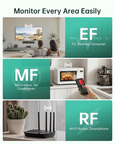 ERICKHILL 3 في 1 EMF متر للمنزل، كاشف EF MF RF متزامن، المجال المغناطيسي الكهربائي ومقياس إشعاع الترددات اللاسلكية، مستشعر ثلاثي المحاور، رسم بياني للاتجاه LCD، تنبيه إنذار لجهاز توجيه WiFi والأجهزة in Saudi Arabia