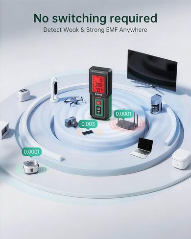 ERICKHILL 3 في 1 EMF متر للمنزل، كاشف EF MF RF متزامن، المجال المغناطيسي الكهربائي ومقياس إشعاع الترددات اللاسلكية، مستشعر ثلاثي المحاور، رسم بياني للاتجاه LCD، تنبيه إنذار لجهاز توجيه WiFi والأجهزة in Saudi Arabia