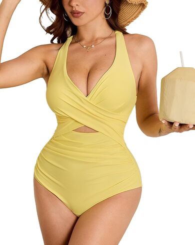 Womens Swimsuits Tummy Control One Piece Bathing Suit Cut-Out Body Shaping Shapewear Swimwear with Ruched Waist in Saudi Arabia