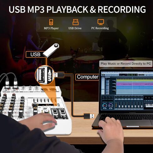 جهاز مزج الصوت بـ 4 قنوات مزود بتقنية البلوتوث، ولوحة مزج الصوت لواجهة الصوت USB، و99 مؤثر DSP، و7 نطاقات EQ، وطاقة فانتوم 48 فولت للبودكاست، والبث المباشر، وDJ، والكاريوكي، وتسجيل الكمبيوتر in Saudi Arabia
