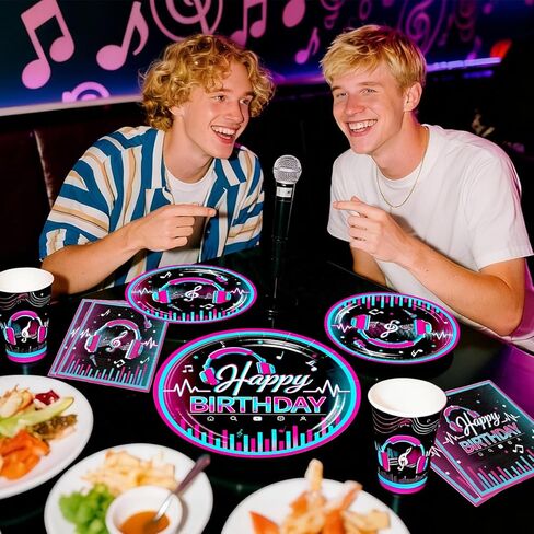 208pcs Karaoke Party Decorations Complete Tableware Set, for 25 Guests, Karaoke Birthday Party Decorations, Disposable Plates, Pre-strung Banner, Tablecloths for Music Birthday Decor in Saudi Arabia