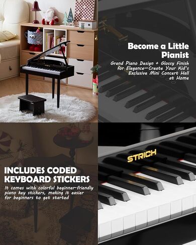 STRICH 37 Keys Kids Piano Keyboard Set, Mini Digital Piano for Kids With Stand Chair, Wood Piano for 3+ Girls and Boys, Walnut Color, SEK-37S in Saudi Arabia