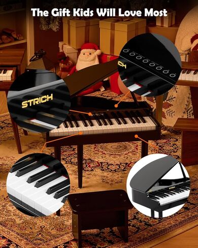 STRICH 37 Keys Kids Piano Keyboard Set, Mini Digital Piano for Kids With Stand Chair, Wood Piano for 3+ Girls and Boys, Walnut Color, SEK-37S in Saudi Arabia