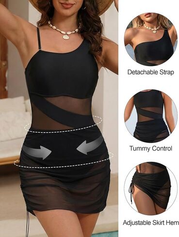 Womens One Piece Swimsuits Tummy Control Bathing Suit with Mesh, Full Coverage Slimming Swim Suit with Padded in Saudi Arabia