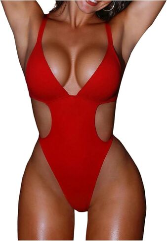 OYOANGLE Women's Cutout Backless One Piece Swimsuit Plunging Neck Monokini Cheeky Bathing Suit in Saudi Arabia