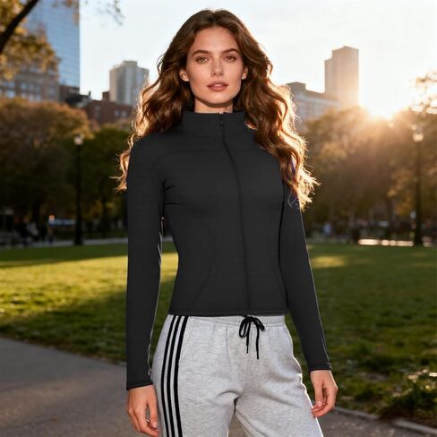Women Jacket Long Sleeve Zip Up Hoodie Lightweight Slim Fit Hooded with Thumb Holes Running Yoga Hiking Training Gym Fitness in Saudi Arabia
