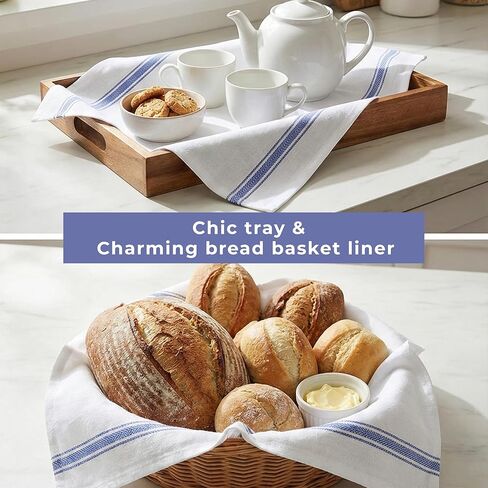 Bulk Kitchen Towels Cotton for Chefs in Commercial Restaurants - 15"X25" - 6 Pack - White Linen Tea Dish Towels - Lint Free Soft Absorbent Side Blue Striped Herringbone Weave Towles in Saudi Arabia