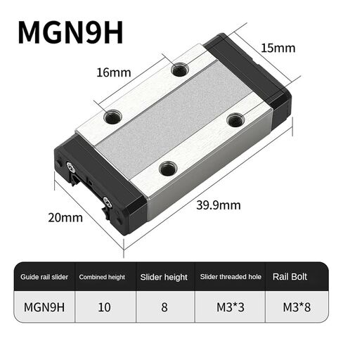 MGN9 H 1-550mm 1 Piece MGN Linear Guide with 2 Black MGN Carriage Blocks(250mm) in Saudi Arabia