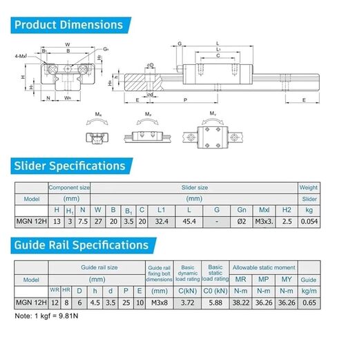 MGN9 H 1-550mm 1 Piece MGN Linear Guide with 2 Black MGN Carriage Blocks(250mm) in Saudi Arabia