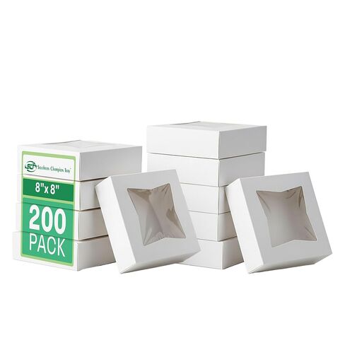 SCT White Window Bakery Boxes with Attached Flip Top, 4-Corner Beers Design, 8 x 8 x 2.5, White, Paper, 200/Carton in Saudi Arabia
