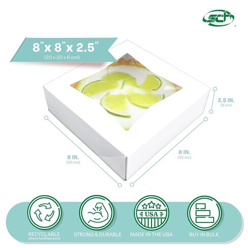 SCT White Window Bakery Boxes with Attached Flip Top, 4-Corner Beers Design, 8 x 8 x 2.5, White, Paper, 200/Carton in Saudi Arabia