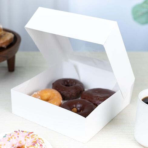 SCT White Window Bakery Boxes with Attached Flip Top, 4-Corner Beers Design, 8 x 8 x 2.5, White, Paper, 200/Carton in Saudi Arabia