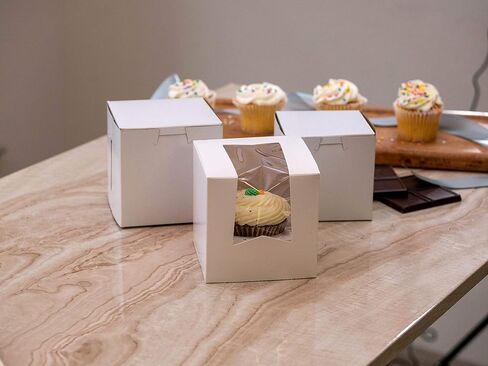 SCT White Window Bakery Boxes with Attached Flip Top, 4-Corner Beers Design, 8 x 8 x 2.5, White, Paper, 200/Carton in Saudi Arabia