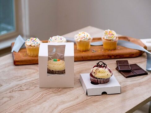 SCT White Window Bakery Boxes with Attached Flip Top, 4-Corner Beers Design, 8 x 8 x 2.5, White, Paper, 200/Carton in Saudi Arabia