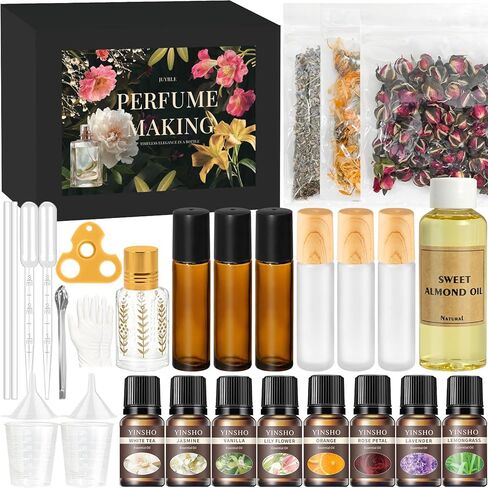 مجموعة صنع العطور الدوارة من جويرل - مجموعة صنع العطور بنفسك، اصنع عطرك الخاص بالزيت العطري، عطر قابل لإعادة الملء، مجموعة هدايا عطر دوارة للنساء والرجال البالغين in Kuwait