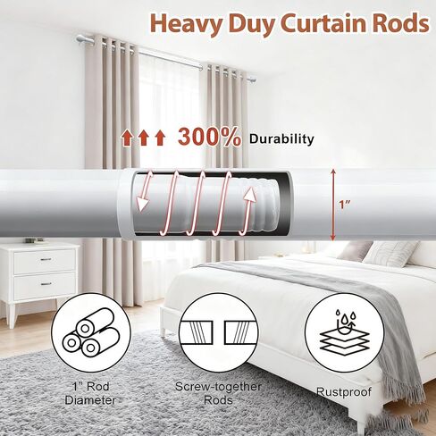 Corner Window Curtain Rod, 27-68 inch Adjustable Curtain Rods for Windows, Heavy Duty Metal Bay Window Curtain Rods, 1 Inch Black Curtain Rods for L-shaped Corner Windows, Bedroom, Living Room in Kuwait