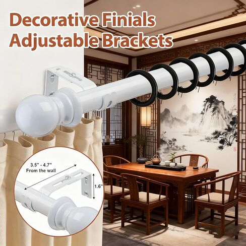 Corner Window Curtain Rod, 27-68 inch Adjustable Curtain Rods for Windows, Heavy Duty Metal Bay Window Curtain Rods, 1 Inch Black Curtain Rods for L-shaped Corner Windows, Bedroom, Living Room in Kuwait