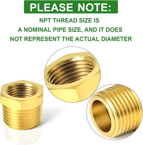 TAISHER 2PCS Brass Reducer Hex Bushing Threaded Pipe Fitting 1" NPT Male x 3/4" NPT Female Adapter in Saudi Arabia