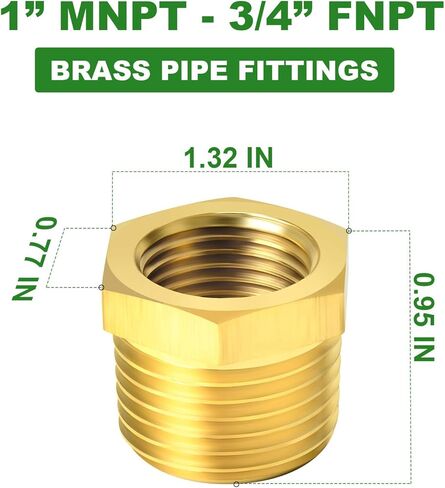 TAISHER 2PCS Brass Reducer Hex Bushing Threaded Pipe Fitting 1" NPT Male x 3/4" NPT Female Adapter in Saudi Arabia