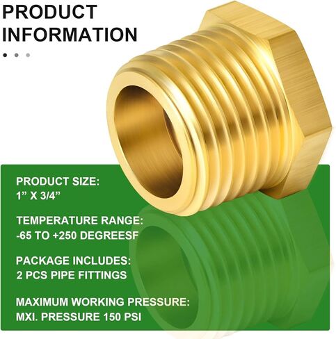 TAISHER 2PCS Brass Reducer Hex Bushing Threaded Pipe Fitting 1" NPT Male x 3/4" NPT Female Adapter in Saudi Arabia