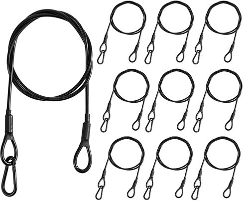 10-Pack Safety Security Cables for DJ Stage Lighting, 2ft Stainless Steel Cable with 1/8" Diameter, Black Ropes with Loops and Carabiner for Safe Attachment in Saudi Arabia