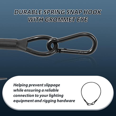 10-Pack Safety Security Cables for DJ Stage Lighting, 2ft Stainless Steel Cable with 1/8" Diameter, Black Ropes with Loops and Carabiner for Safe Attachment in Saudi Arabia