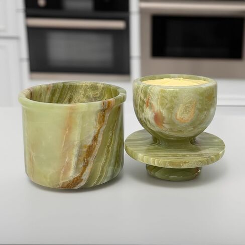 Natural Green Onyx Marble Butter Crock with Lid - Handmade Décor and Countertop 4" inches Butter Keeper for fresh Spreadable Butter. Perfect gift for any Home Cook in Saudi Arabia