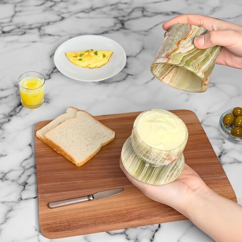 Natural Green Onyx Marble Butter Crock with Lid - Handmade Décor and Countertop 4" inches Butter Keeper for fresh Spreadable Butter. Perfect gift for any Home Cook in Saudi Arabia