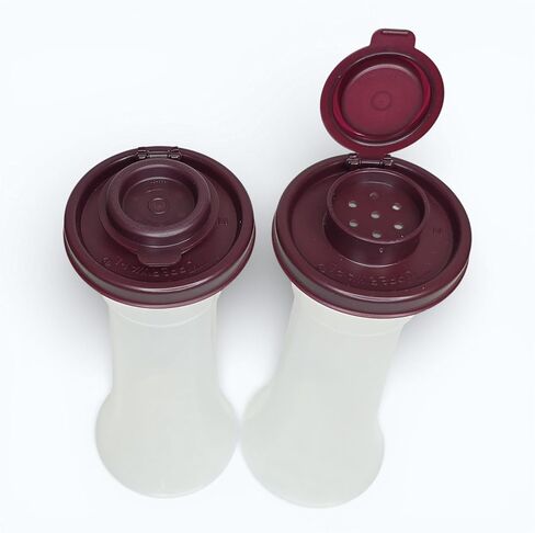 Tupperware Large Hourglass Salt and Pepper Shakers Clear Containers with Dark Vineyard Seals in Saudi Arabia