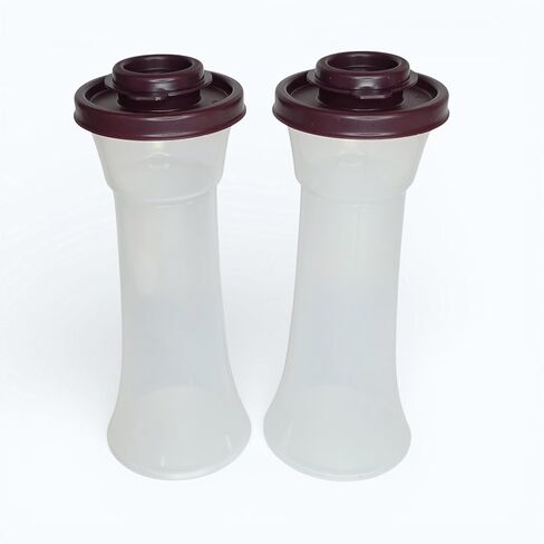 Tupperware Large Hourglass Salt and Pepper Shakers Clear Containers with Dark Vineyard Seals in Saudi Arabia