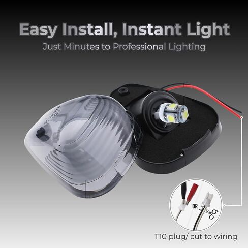 5 X ضوء علامة الكابينة، عدسة دخان مع مصابيح تشغيل السقف LED العنبر T10، ضوء التخليص العلوي لشاحنة بيك اب فائقة التحمل 1999-2016 Ford F150 F250 F350 F450 F550 F650 F750 E150 E250 E350 E450 in Saudi Arabia