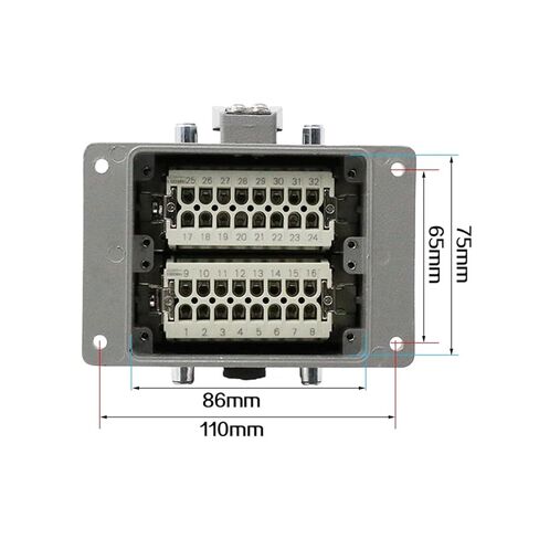 H32b-he-032 Heavy-Duty Connector 32-core Rectangular Aviation Socket Industrial 16A with Cover 1Pcs in Saudi Arabia
