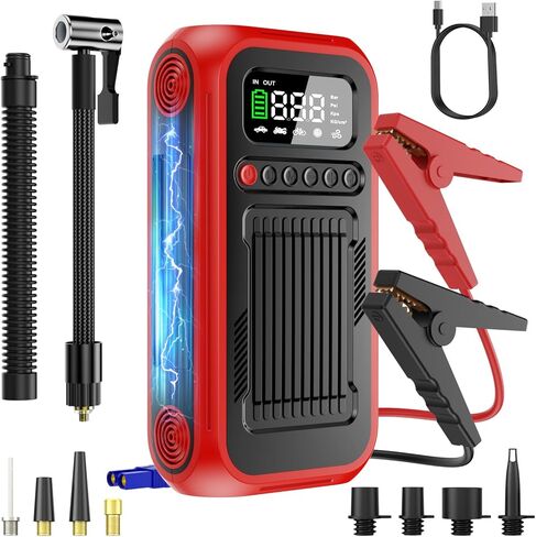 Tire Inflator Portable Air Compressor,12V Car Battery Jump Starter,5X Faster Air Pump For Car Tire with Digital Tire Pressure Gauge&LED Light&Auto Shut-Off,Cordless Pump for Car,Motor,Bicycle,Ball in Saudi Arabia