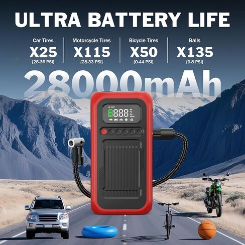 Tire Inflator Portable Air Compressor,12V Car Battery Jump Starter,5X Faster Air Pump For Car Tire with Digital Tire Pressure Gauge&LED Light&Auto Shut-Off,Cordless Pump for Car,Motor,Bicycle,Ball in Saudi Arabia