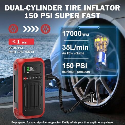 Tire Inflator Portable Air Compressor,12V Car Battery Jump Starter,5X Faster Air Pump For Car Tire with Digital Tire Pressure Gauge&LED Light&Auto Shut-Off,Cordless Pump for Car,Motor,Bicycle,Ball in Saudi Arabia