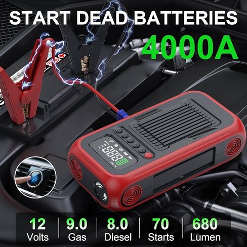 Tire Inflator Portable Air Compressor,12V Car Battery Jump Starter,5X Faster Air Pump For Car Tire with Digital Tire Pressure Gauge&LED Light&Auto Shut-Off,Cordless Pump for Car,Motor,Bicycle,Ball in Saudi Arabia